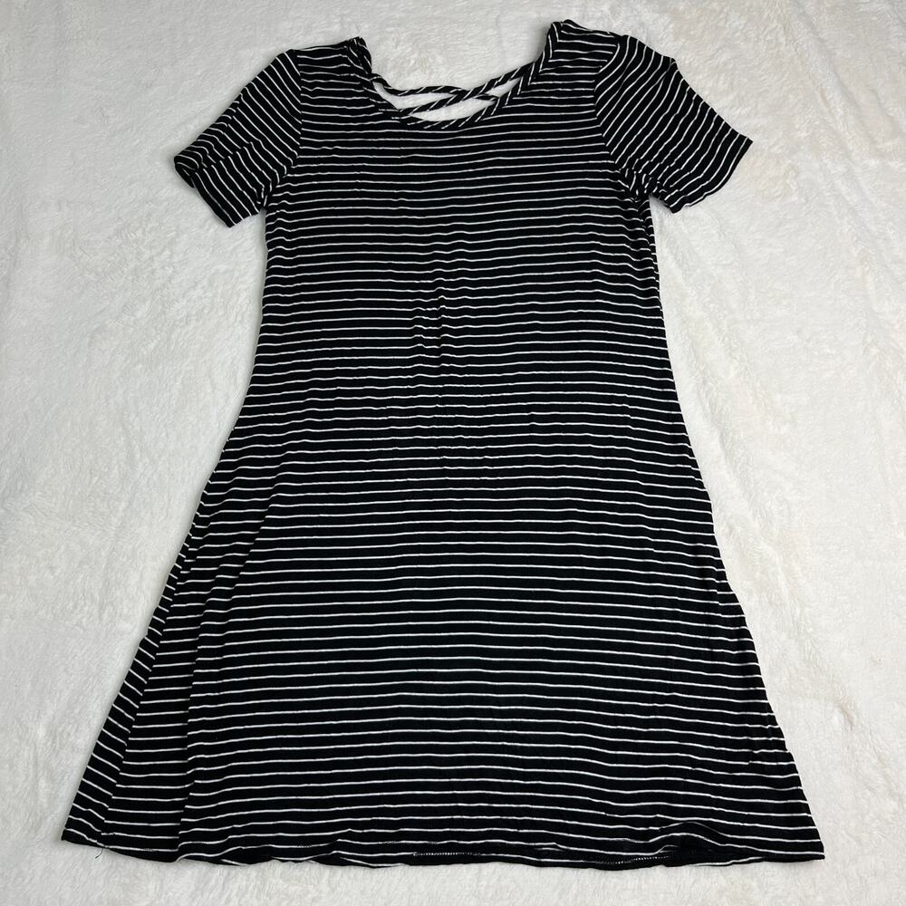 Olivia Rae size L black white striped soft knit dress criss-cross back straps